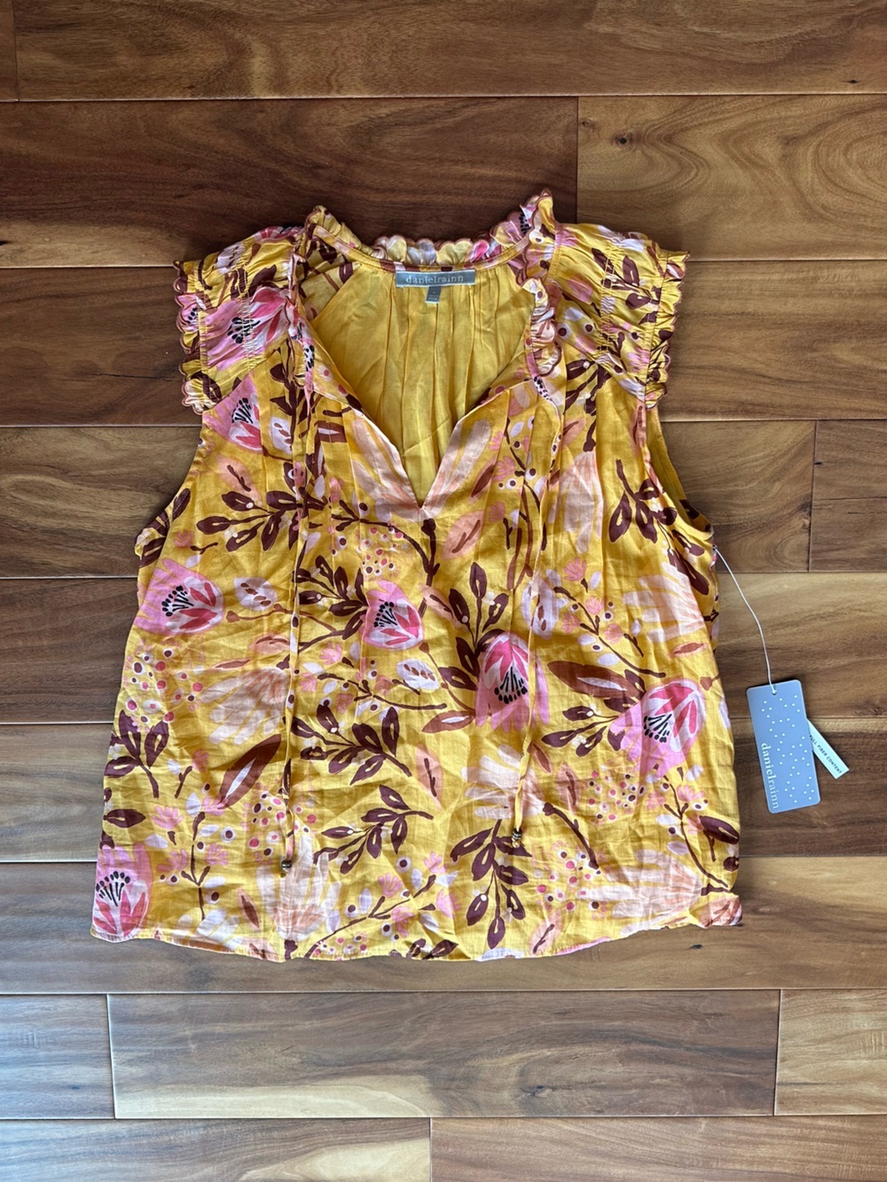 Daniel Rainn Yellow Floral Tank Top size Medium